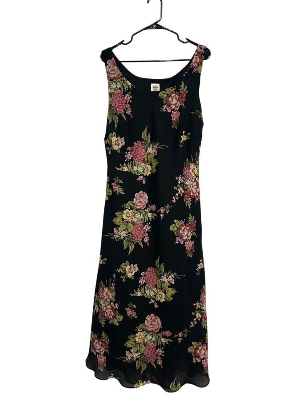 Premier International 2X Black Floral Maxi Dress Stretchy Tank Beach 90's Vibe